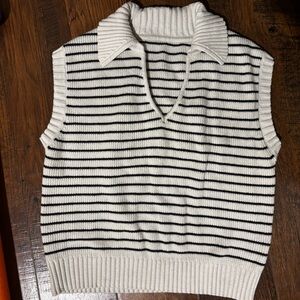 Chic Blue and White Striped V-Neck Sweater Vest